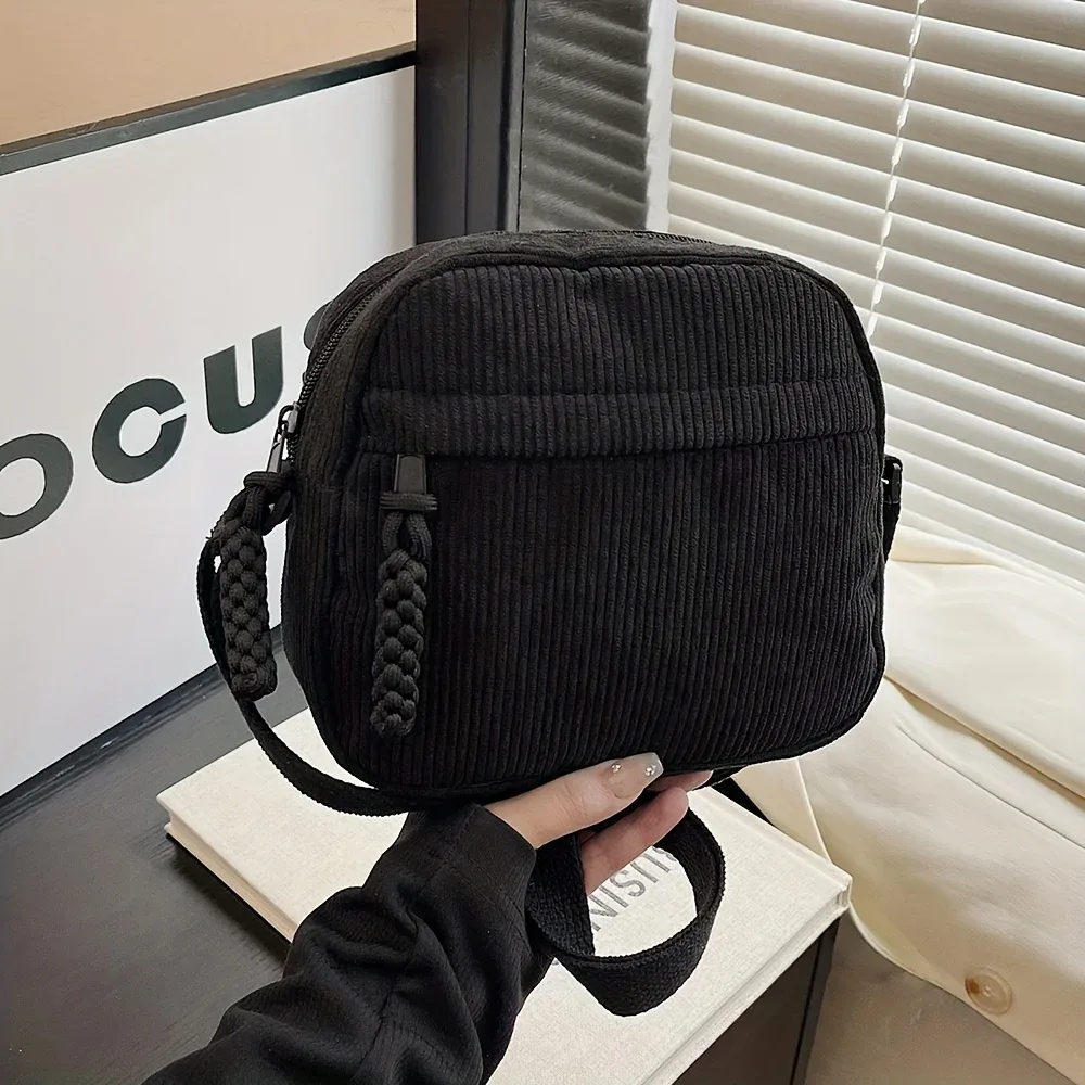 sac à bandoulière en velours côtelé harajuku vintage et polyvalent, sac de téléphone en velours côtelé décontracté japonais, sac à clés de transport