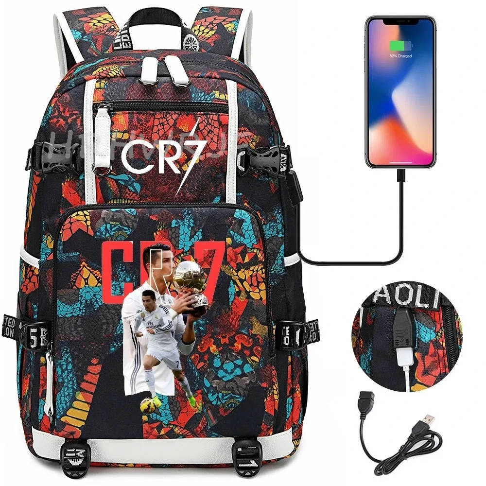 sac à dos camouflage cr7 avec usb, sac d'école pour filles et garçons du secondaire, pour adolescents, simple, multi-poches, capacité de voyage, sac à dos de randonnée pour hommes