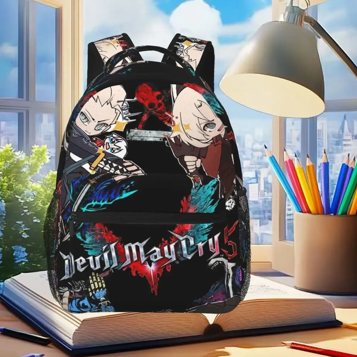sac à dos imprimé double face devil may cry game, sac à livres pour étudiants garçons et filles, sac d'école pour enfants, sacs à bandoulière pour hommes et femmes