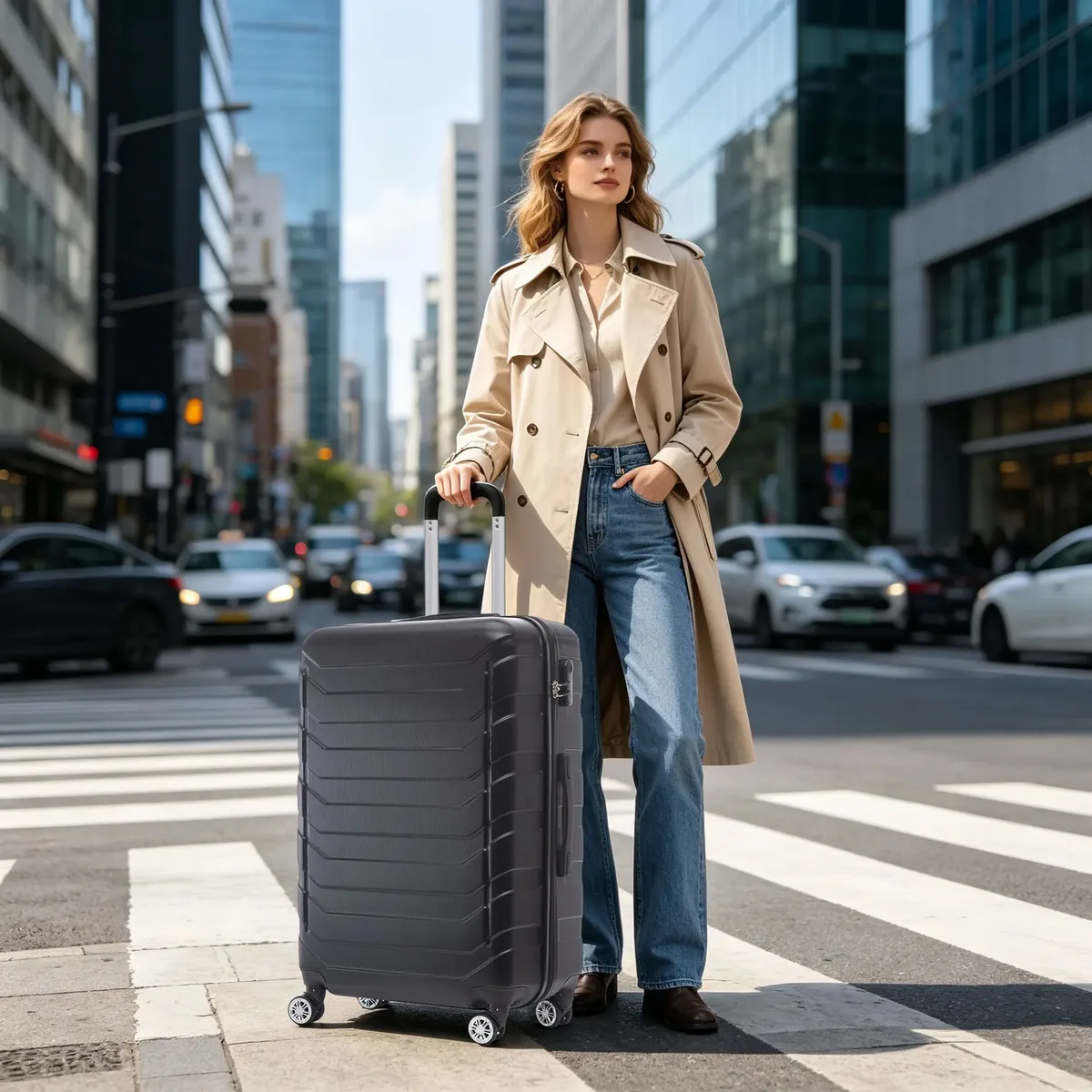 yonsly 20/24/28 pouces 4 roues 360 ° valise rigide noire à serrure à combinaison pour voyage, vacances, déplacement professionnel