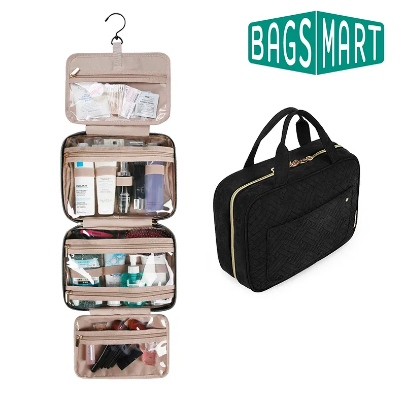Trousse Toilette PVC Compartiments Transparents Noire Motif Géométrique Relief Voyage Cosmétiques Maquillage Rangement Affaires Week-end
