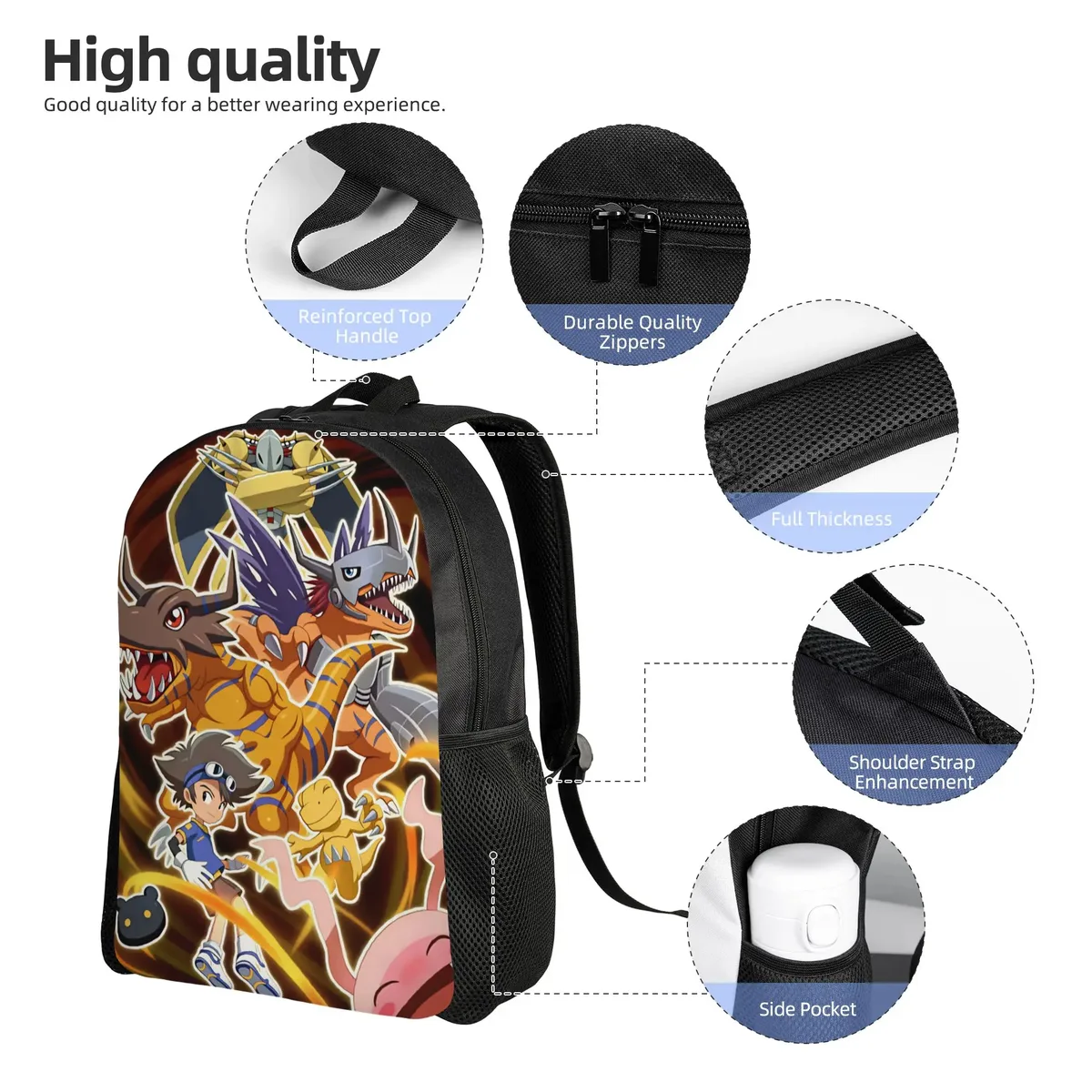 sac à dos digimon, sacs à dos de trekking pour garçons et filles, grands sacs personnalisés pour le lycée, joli sac à dos