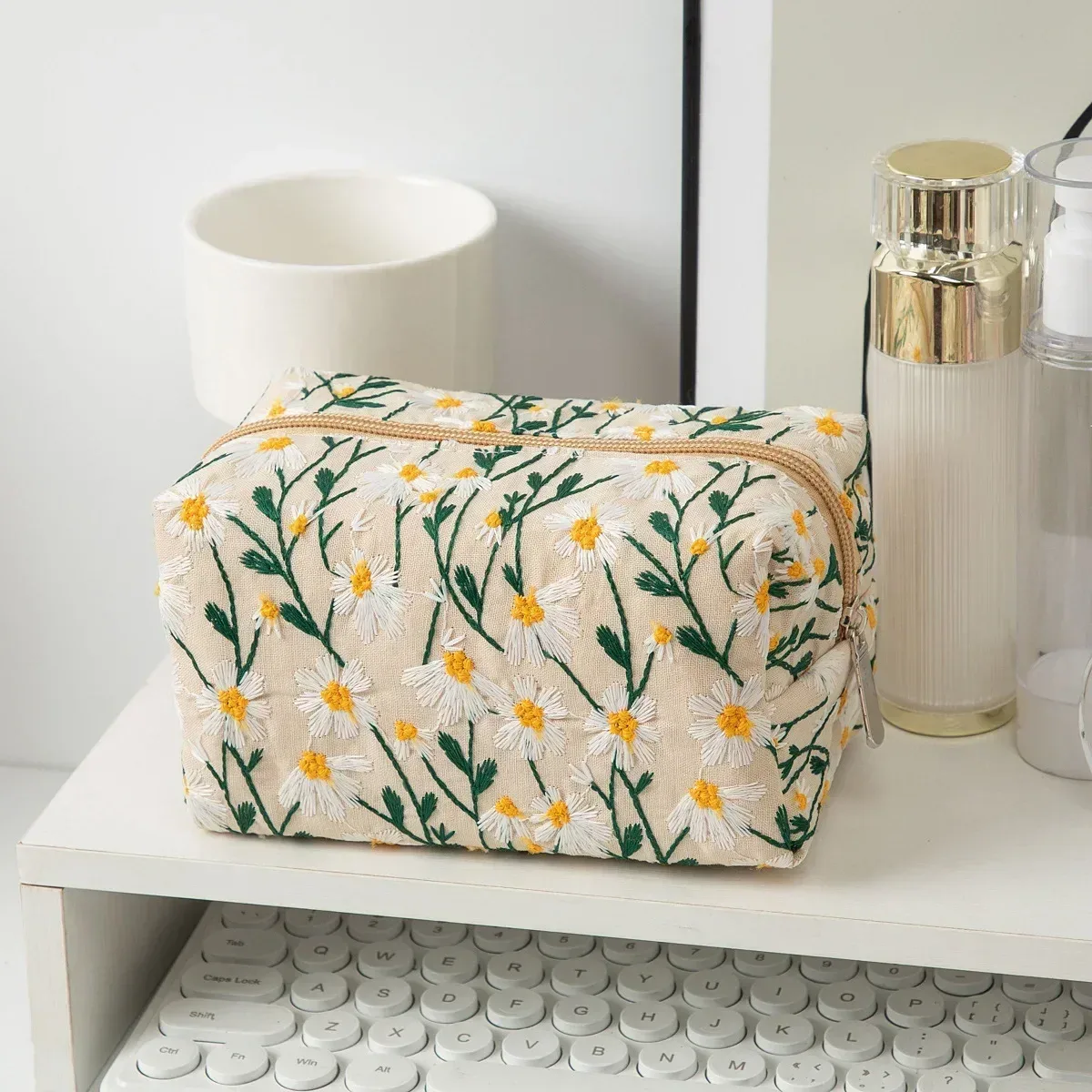 trousse de maquillage florale pour femme, trousse de beauté, broderie coréenne, poudres cosmétiques, trousse de toilette de voyage