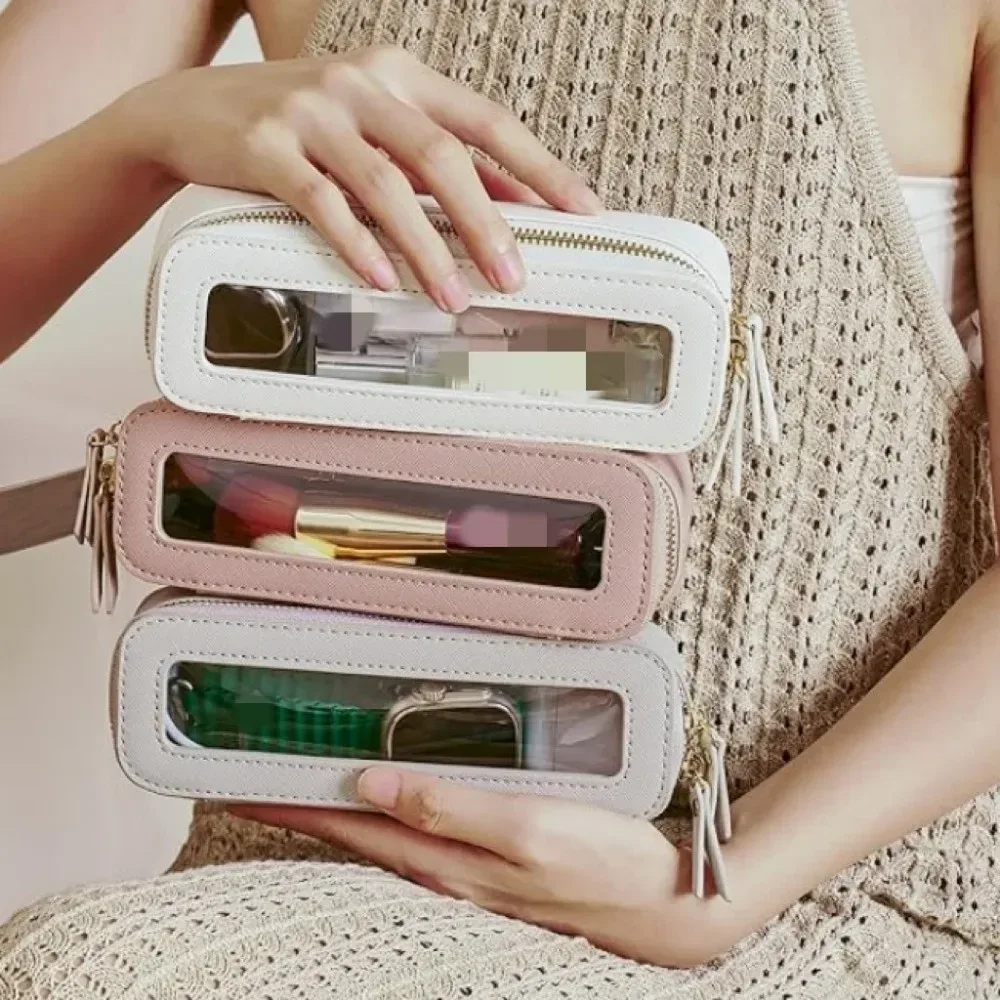 Étuis Cosmétiques PVC Transparent Fermeture Éclair Couleur Blanc Rose Noir Décontracté Voyage Cosmétiques Pochettes Rangement