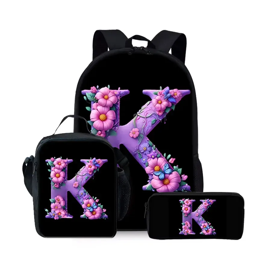 nouvel ensemble de sacs à dos trois pièces à motif alphabet anglais pour garçons et filles – meilleurs cadeaux – sac à dos scolaire plat 2d dessin animé pour enfants