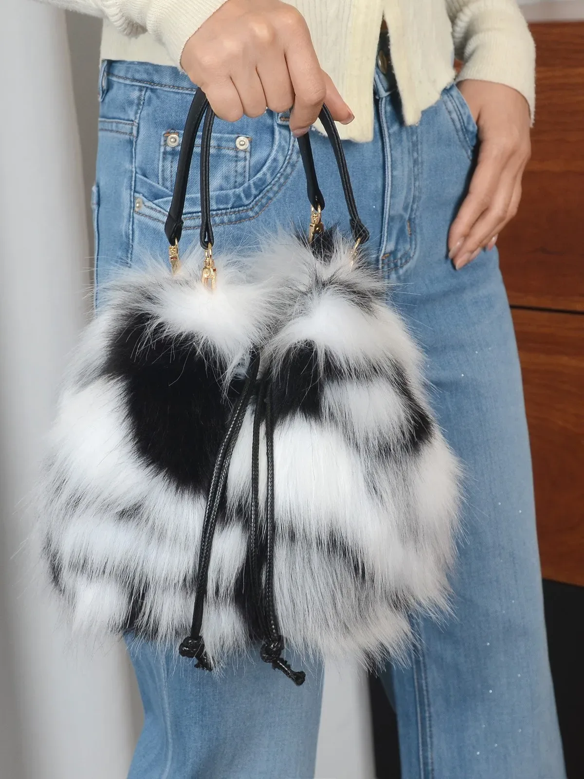 sac à main tendance en fausse fourrure pour femme, collection automne-hiver, sac seau de luxe, sac fourre-tout en fausse fourrure de raton laveur, sac à main haut de gamme