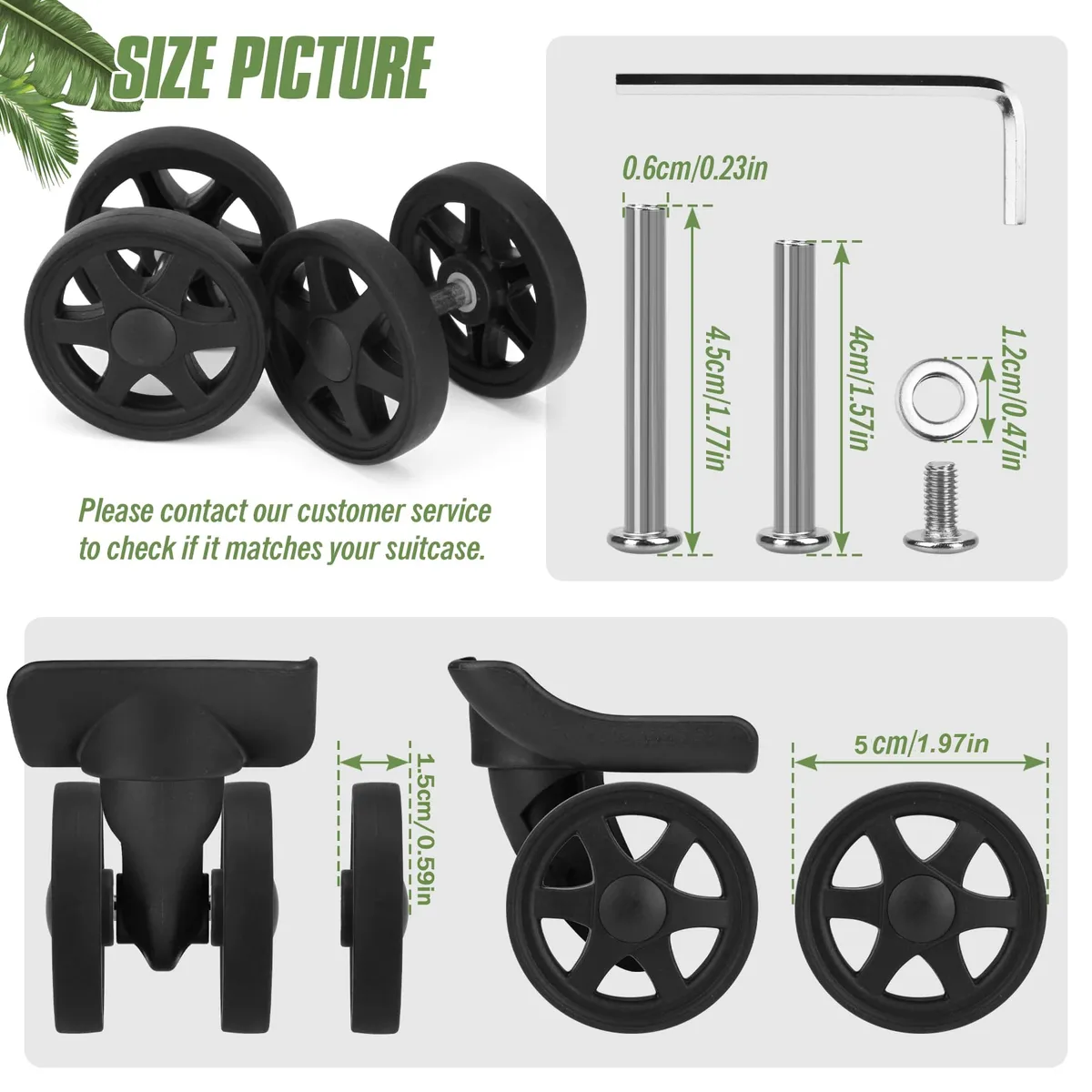 roues plastique noires motif six rayons axes métalliques remplacement valise mobilité facile terrain varié