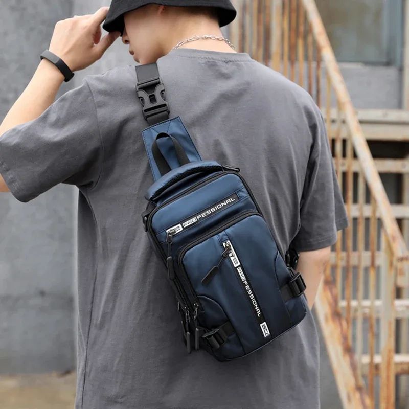 sac à bandoulière pour homme, sac porté en travers de la poitrine avec port de chargement usb, sac de voyage imperméable en nylon, sac messager polyvalent pour homme.