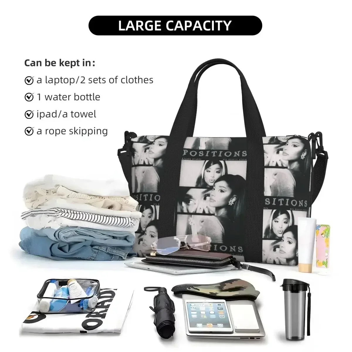 sac de voyage plage eternal sunshine, sac fourre-tout, sac de sport, sac de yoga, sac de shopping, sac à bandoulière pour femme, inspiré de l'album positions rewind d'ariana grande