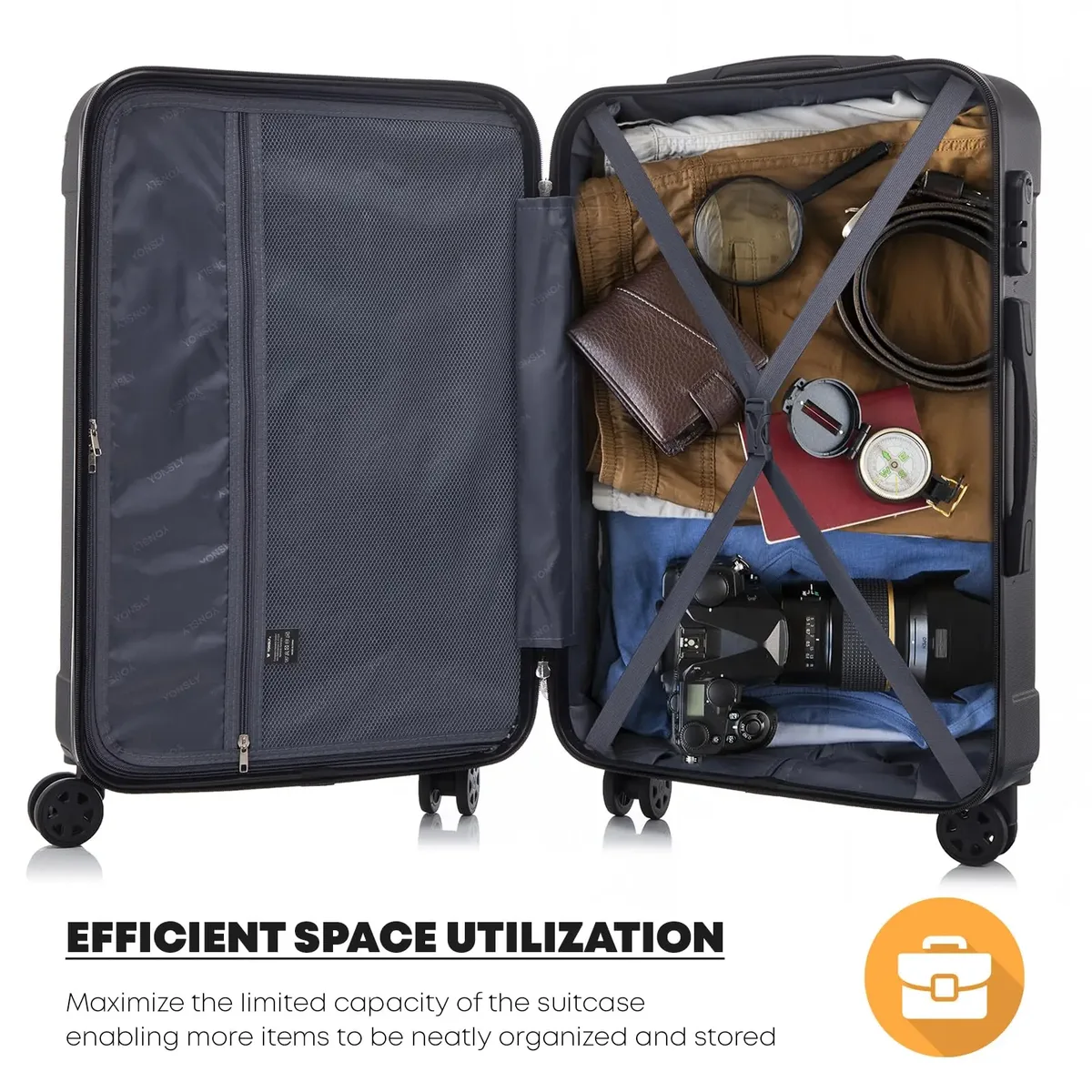 valise yonsly 16/20/24/28 pouces 4 roues 360° ° valise à roulettes robuste avec double fermeture éclair, serrure à combinaison, sac en filet, double fermeture éclair, poignée en caoutchouc souple, bagage à main