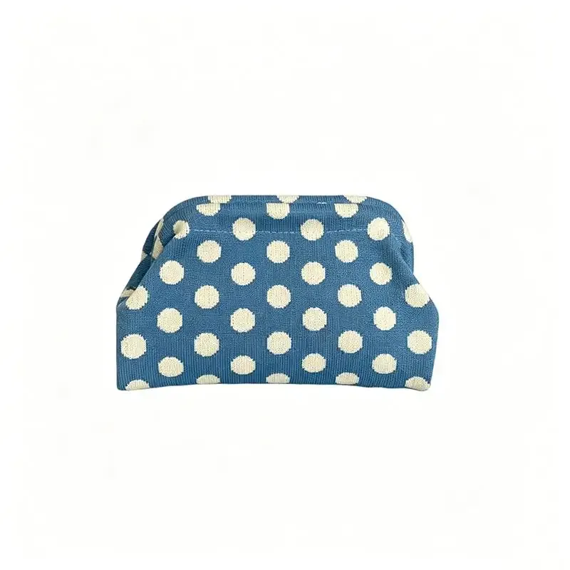 trousse de maquillage rétro européenne et américaine à pois - pochette cosmétique portable grande capacité tricotée à blocs de couleurs