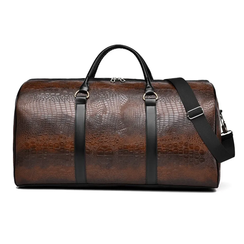 sac de voyage texturé crocodile grande capacité en cuir pu, bagage de vacances rétro durable, sac à main pour voyages d'affaires homme femme