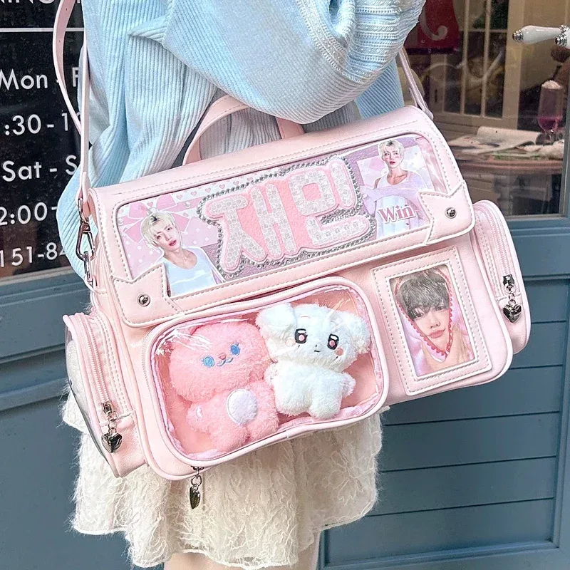 nouveau lolita fille mignon ita sacs à dos sac transparent y2k grande capacité sac à bandoulière doux bricolage badge affichage sac à bandoulière décontracté