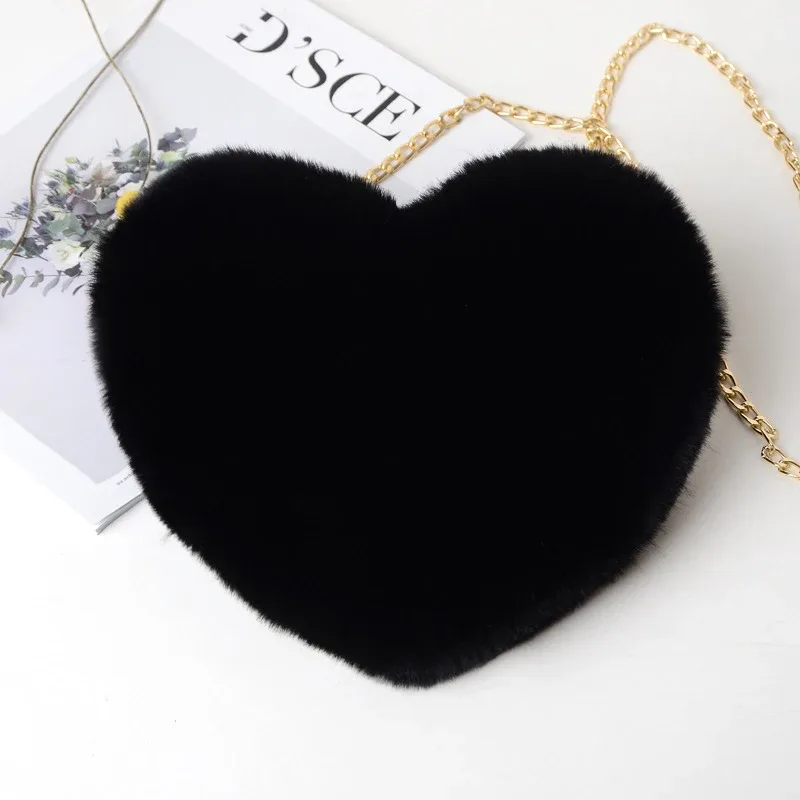 sacs à main en forme de cœur pour femmes, jolis sacs à bandoulière en fausse fourrure, sac à bandoulière en peluche douce avec chaîne, fourre-tout de shopping