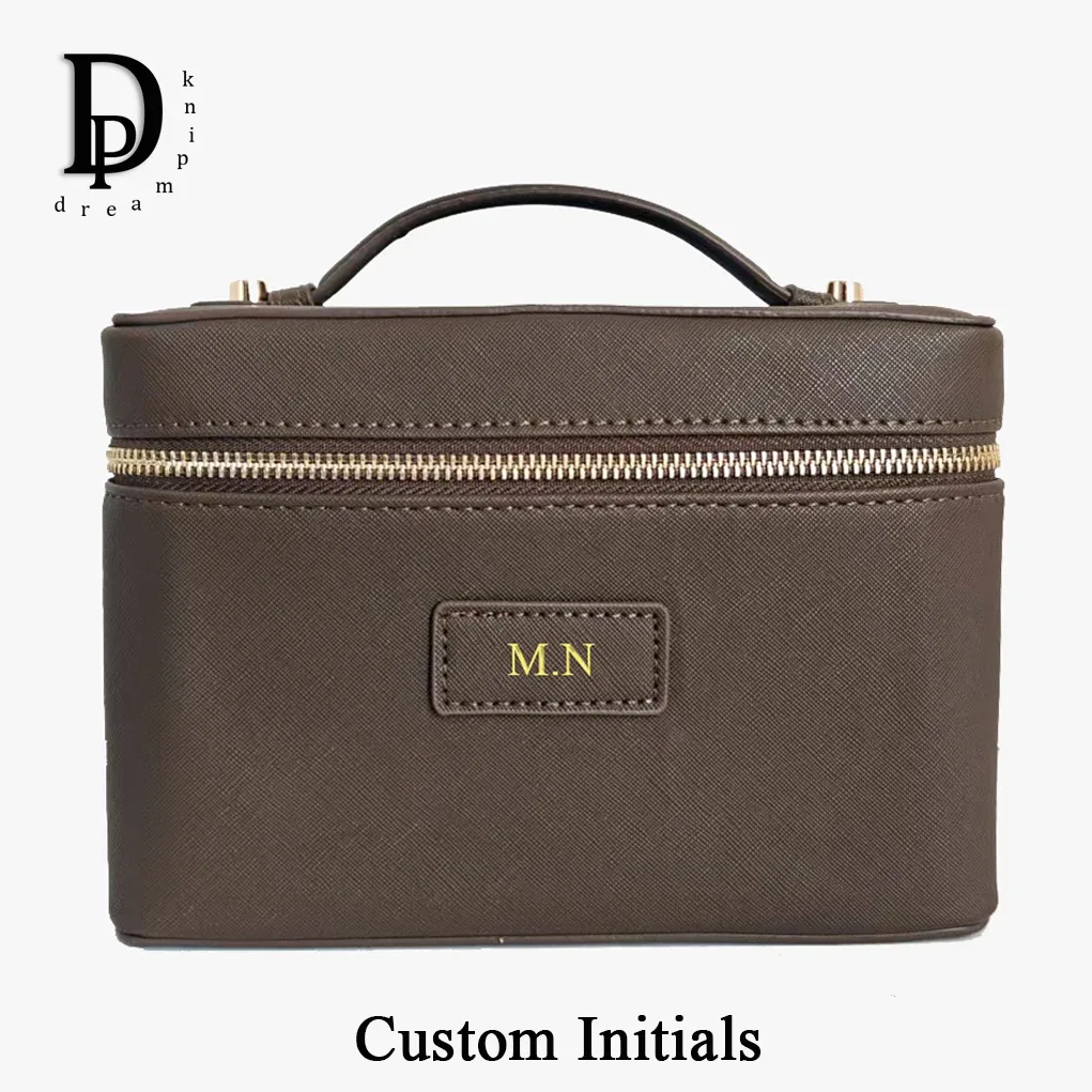 sac de maquillage personnalisable avec initiales pour femmes, grande capacité, lettres personnalisées, trousse de toilette de voyage pour femmes, boîte de rangement pour cosmétiques