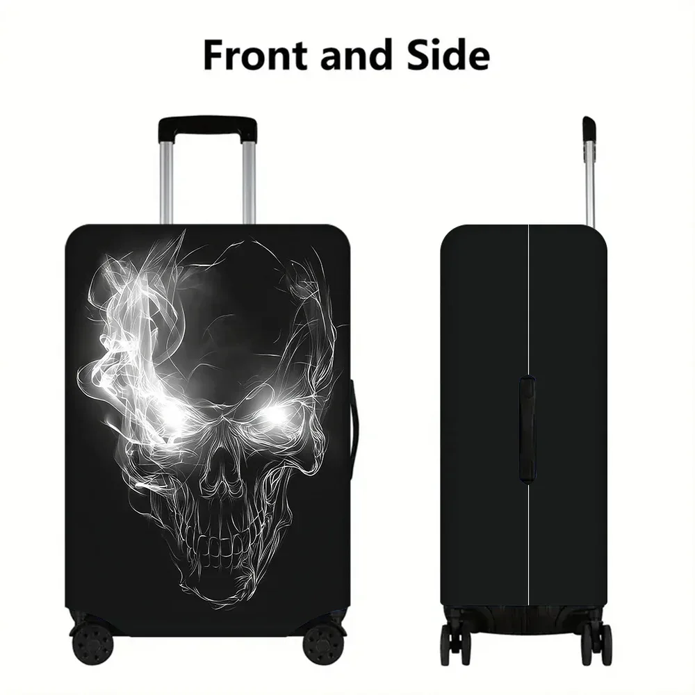 housse valise polyester motif crâne stylisé fumée gaz noire poignées roulettes transport voyage rectangulaire protection bagages
