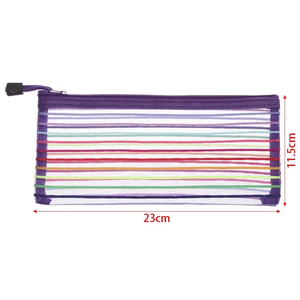 pochette rangement crayons polyester transparent rayures arc ciel fermeture glissière voyage cosmétiques stylos maquillage