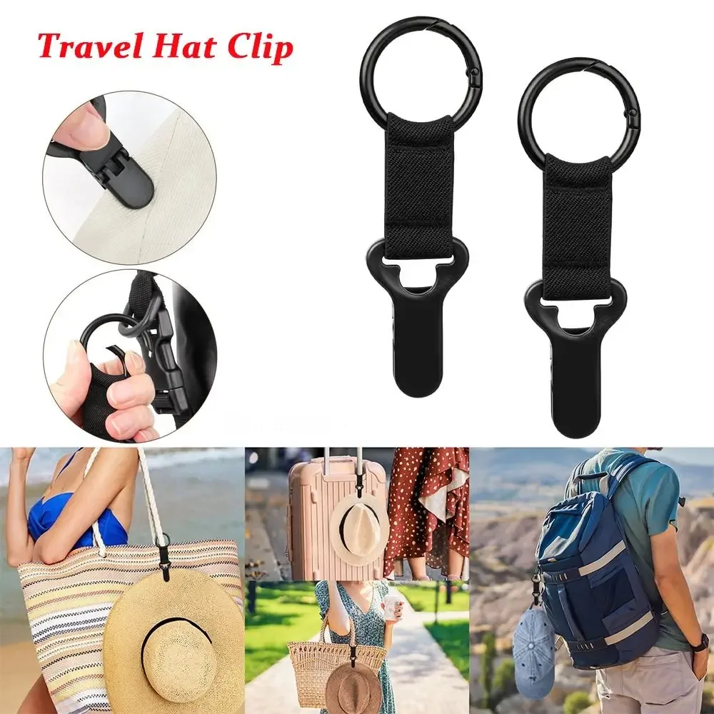 clip voyage chapeau nylon noir portable antidérapant support sac main dos bandoulière usage trajet transport chapeau soleil coton baseball paille