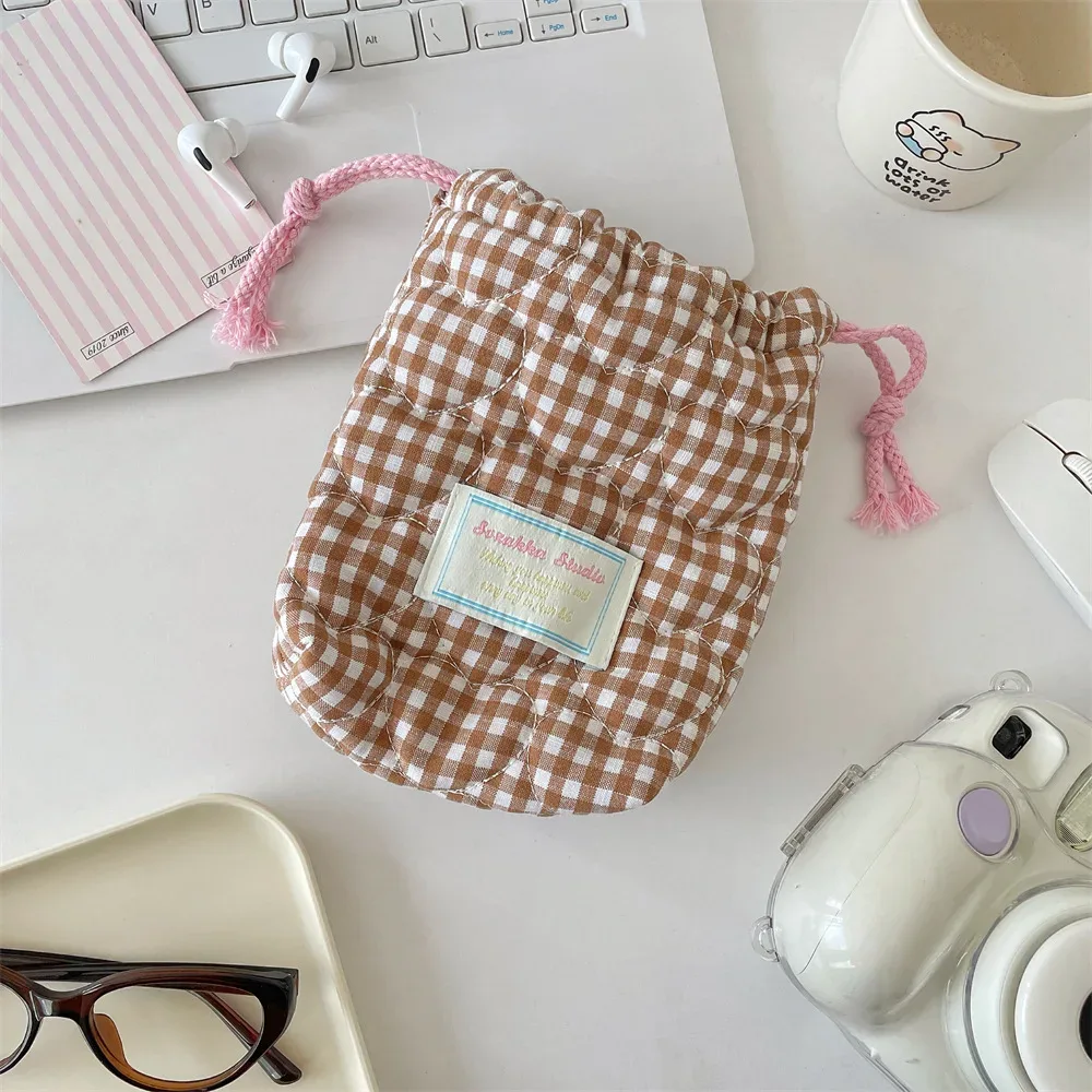 pochette de maquillage matelassée à motif étoile avec cordon de serrage, pochette de rangement souple pour appareil photo, rouge à lèvres, petit organisateur d'électronique