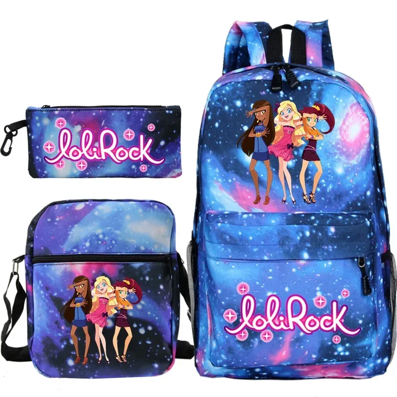 ensemble de sac à dos lolirock mignon pour garçons et filles, sacs d'école animés, sac à dos de voyage pour hommes et femmes, cadeau pour adolescents, 3 pièces