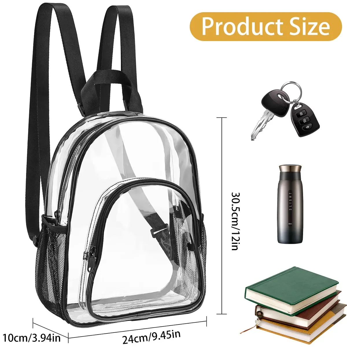 sac à dos transparent de grande capacité, sac d'école à fermeture éclair, pvc visible, sac étanche pour le travail, le camping, l'école, le voyage, le sac de collation