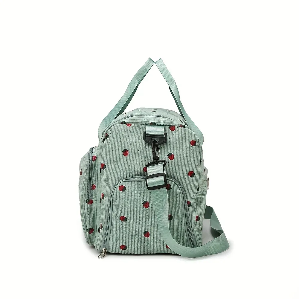 sac de voyage strawberry, sac de voyage en velours côtelé de grande capacité, sac bandoulière léger, sac multifonctionnel pour le sport et le fitness
