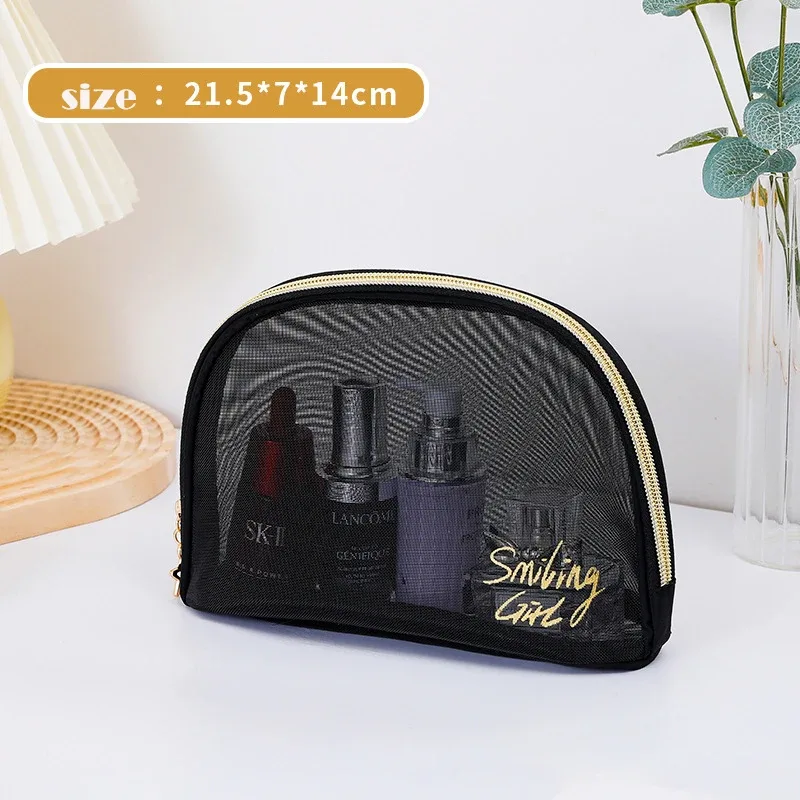 trousse à cosmétiques en maille noire transparente pour femme, trousse de maquillage, petite et grande trousse de toilette, étui de voyage pour pinceaux, 1pc