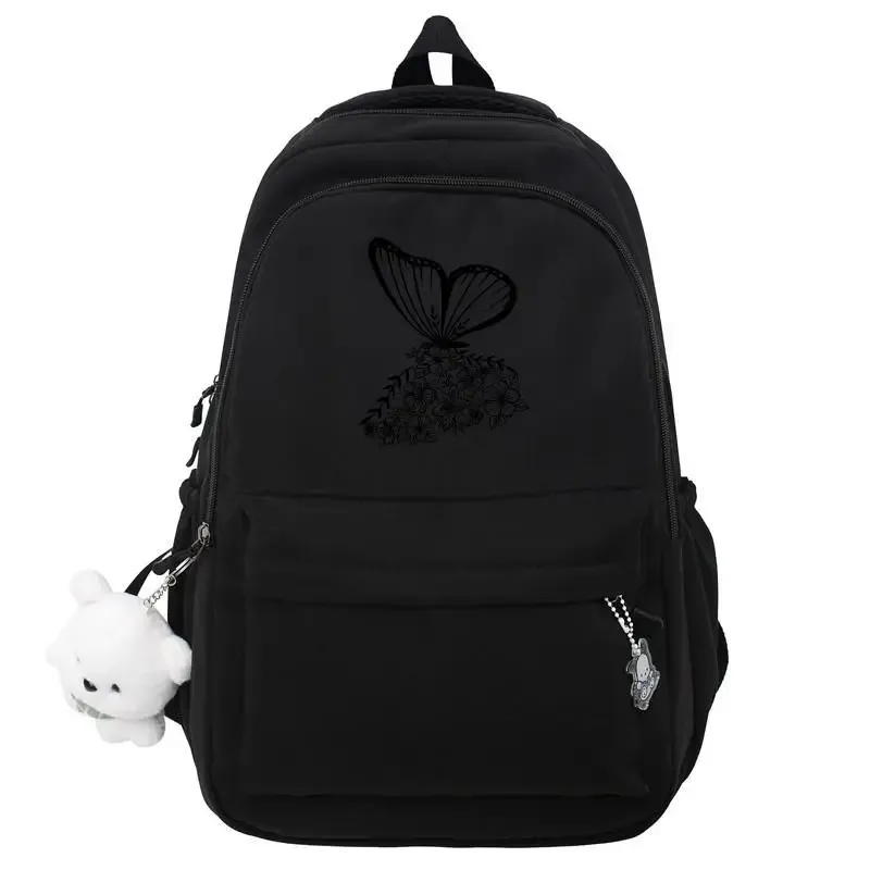sac dos nylon noir dessin animé chats ours bandoulière arquée compartiment intérieur voyage école adolescents femmes hommes