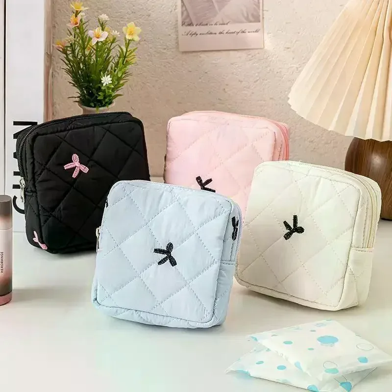 sacs de rangement pour serviettes hygiéniques mignons et de grande capacité, sacs à nœuds de dessin animé portables, organiseur de tampons pour les règles des filles, pochette