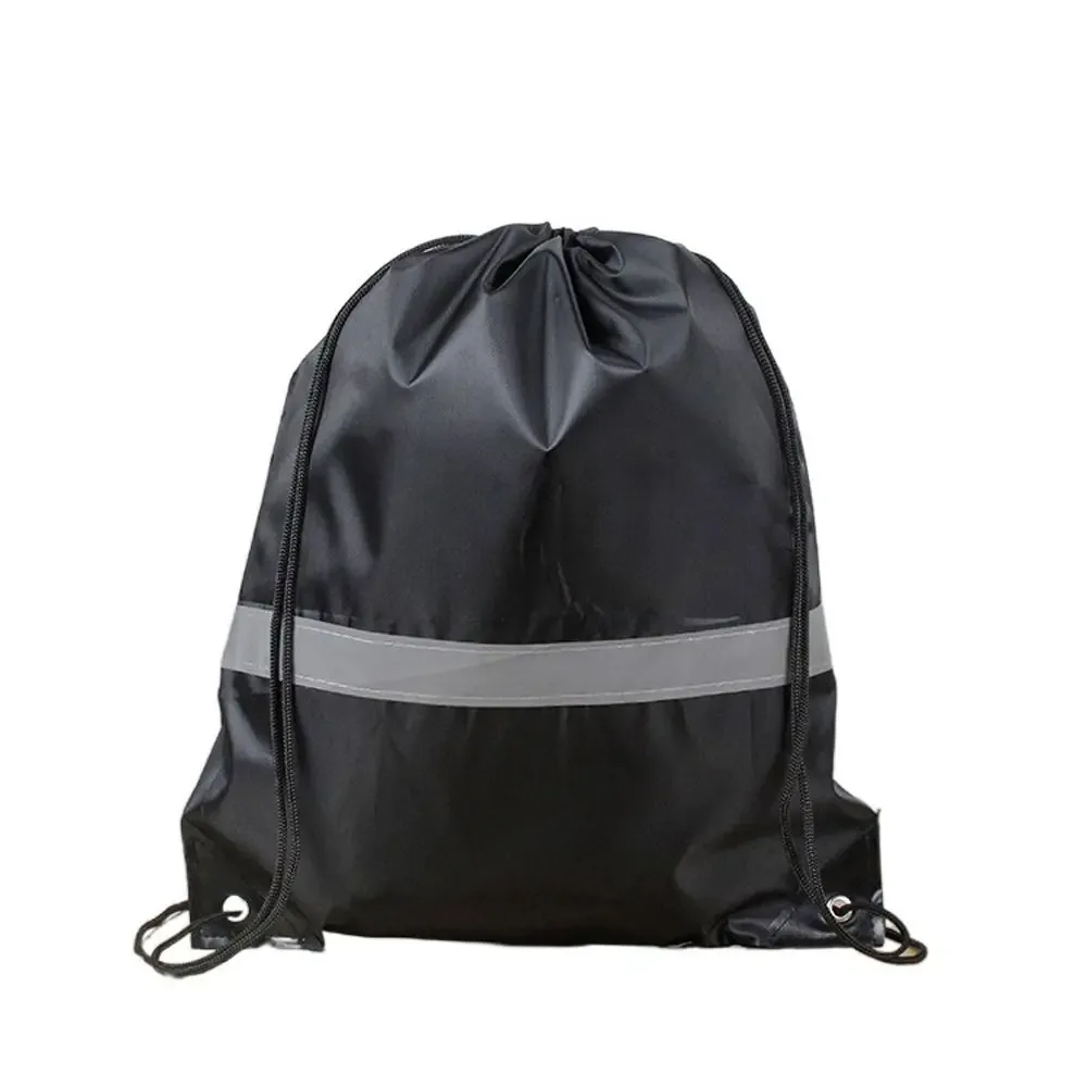 sac à dos de sport à rayures réfléchissantes, cordon de serrage, polyester 210d, couleur unie, sac à bandoulière de sport en nylon, étanche et portable