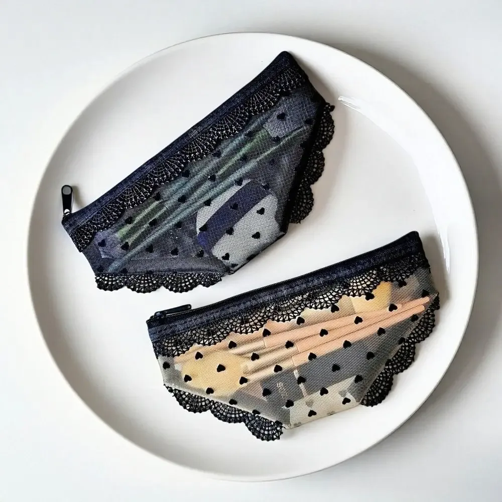 nouvelle trousse de toilette transparente y2k en dentelle et maille en forme de cœur, pochette de rangement pour maquillage et cosmétiques, idéale pour les voyages