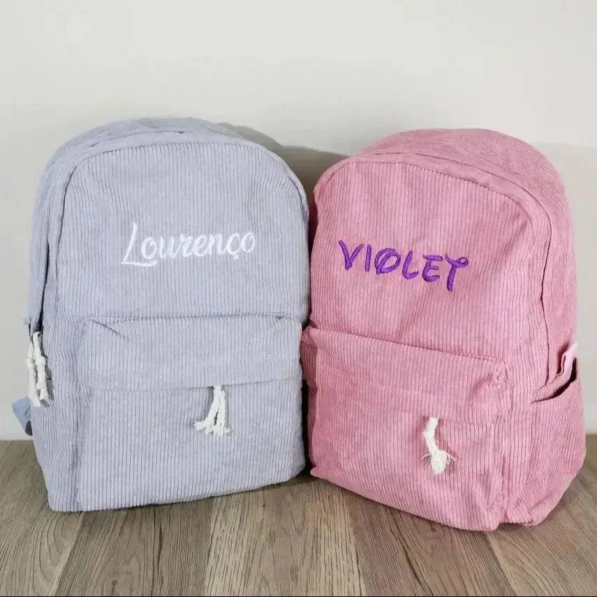 sac à dos d'école personnalisé pour tout-petits, sac en velours côtelé avec nom brodé, cadeau d'anniversaire pour enfants, sac à dos pour ordinateur portable de rentrée scolaire pour chi