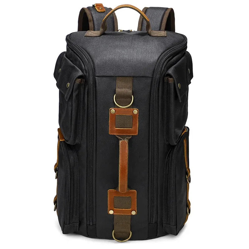 sac à dos en cuir vintage pour homme et femme, sac à dos en toile cirée, sac à dos de voyage à main, ordinateur portable 16 pouces