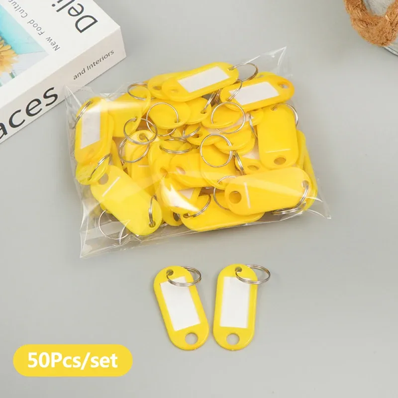porte-clés coloré, étiquette de clé, identification, nom, adresse de salle, marqueur de numéro tel, étiquette de bagage avec anneau fendu, 50 pièces