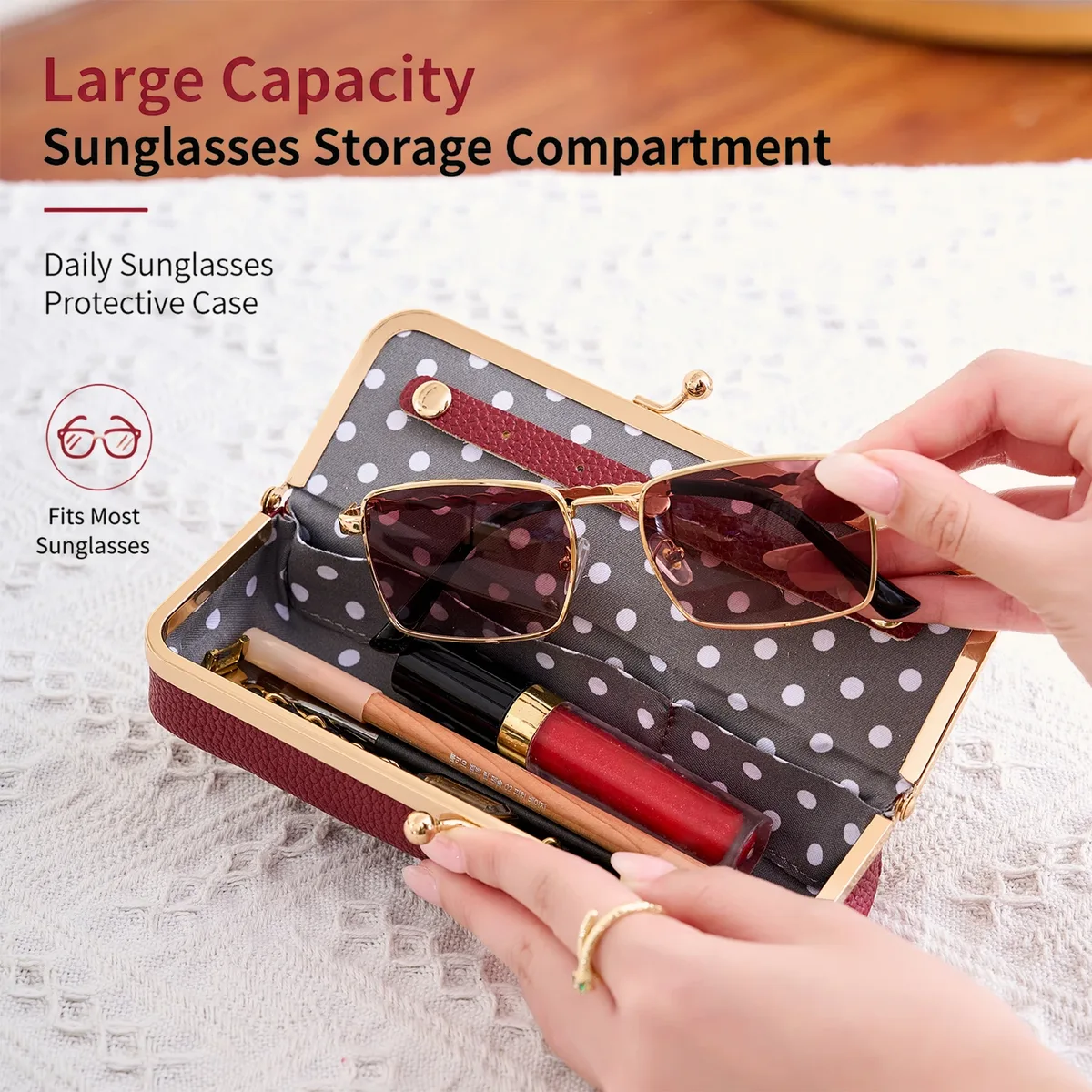 miyin étui à bijoux multifonctionnel pour femme à imprimé léopard avec fermeture kiss lock, étui à lunettes, essentiel de voyage, organisateur de rouge à lèvres et cosmétiques
