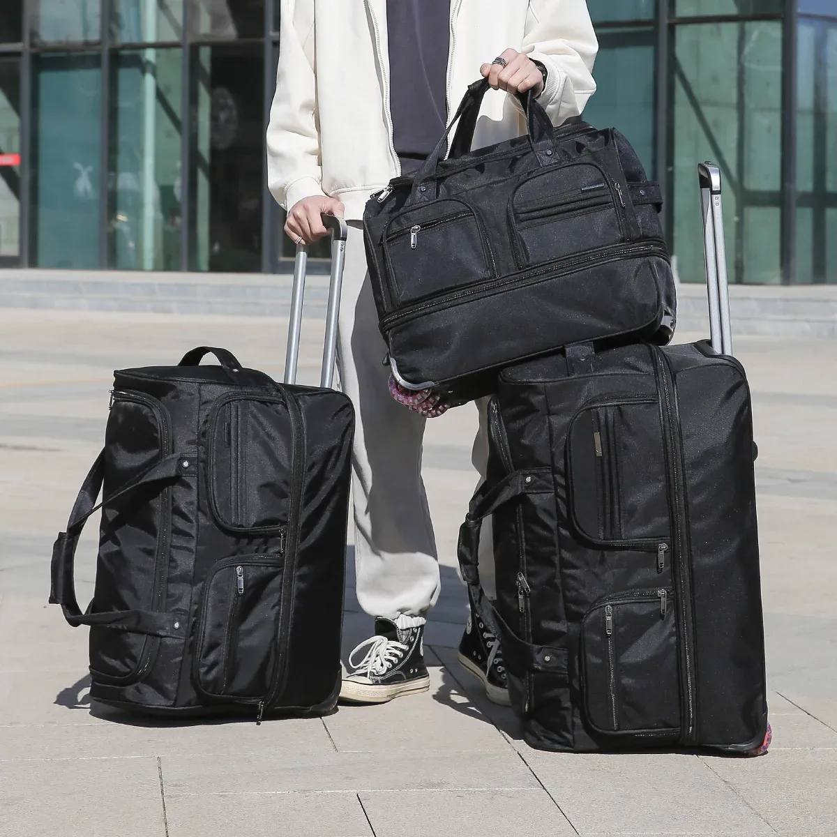 sac de voyage pliable pour bagages enregistrés, avec poignée, sac de rangement à roulettes, sac de voyage pour hommes, grande capacité.