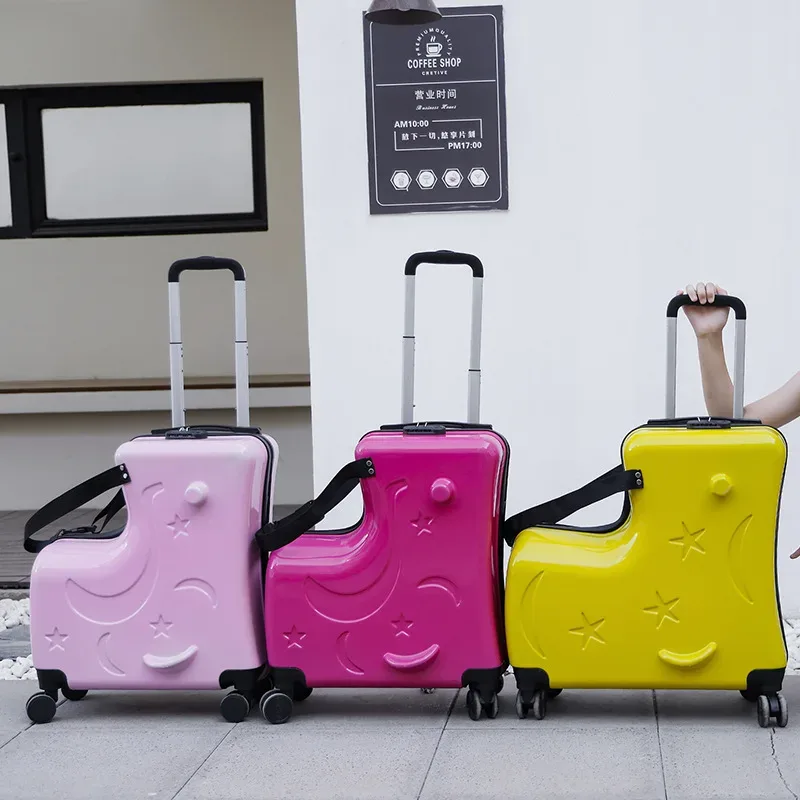 Nouvelle valise pour enfants cheval en bois assis pour monter sur les bagages avec 360 °   Petite valise de voyage à roue pivotante de 20/24 pouces embarquée