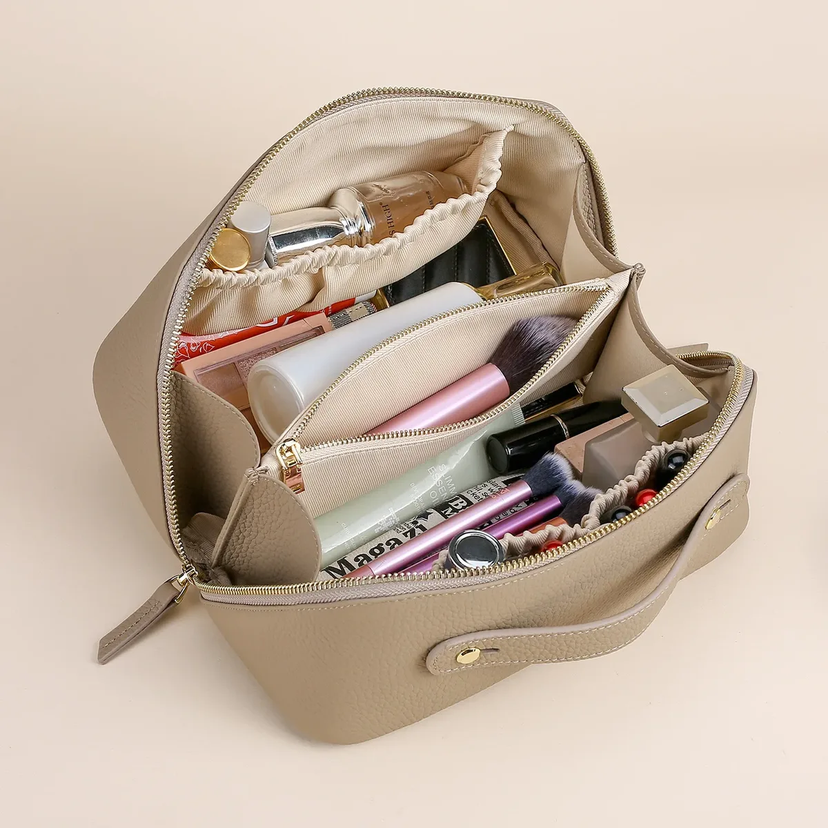 sac de maquillage en cuir de vache, sac de rangement de voyage, trousse de toilette multi-compartiments de grande capacité, sac à cosmétiques pour femmes avec initiales gratuites
