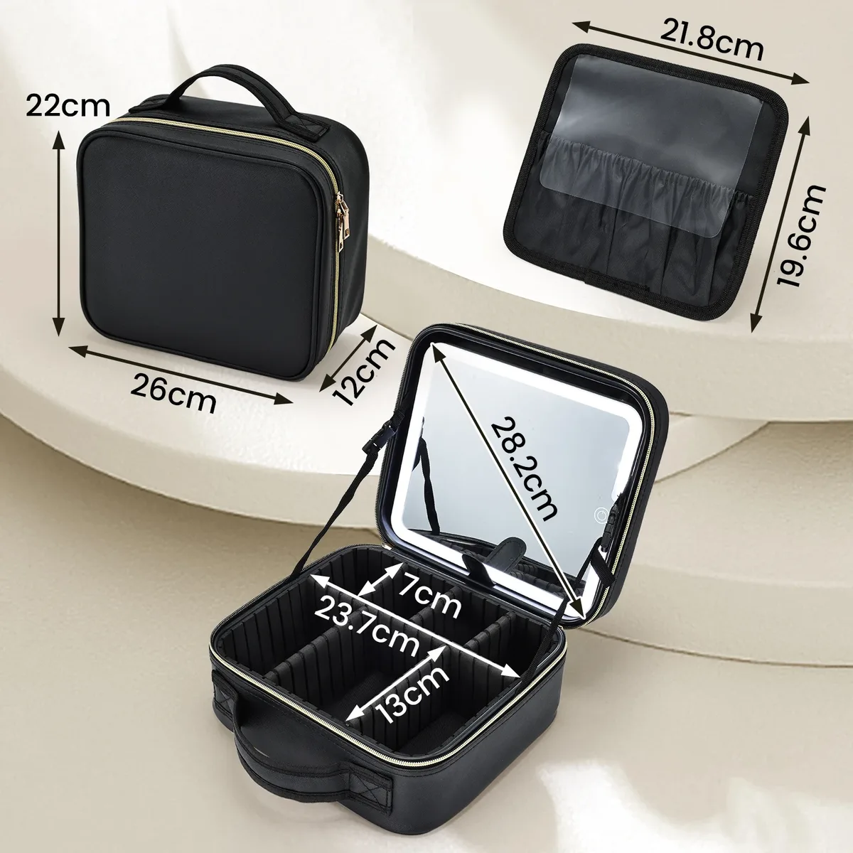 trousse de maquillage avec miroir led, 3 modes d'éclairage, trousse de maquillage avec miroir de vanité avec lumières, trousse de maquillage de voyage avec miroir éclairé