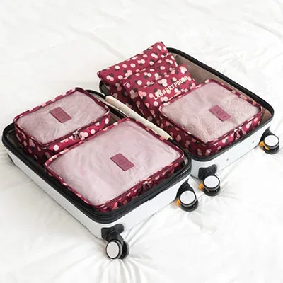sacs de rangement de voyage, valise, emballage, étuis de rangement, bagages, vêtements, chaussures, sac en poudre bien rangé, grand ensemble de 6 pièces