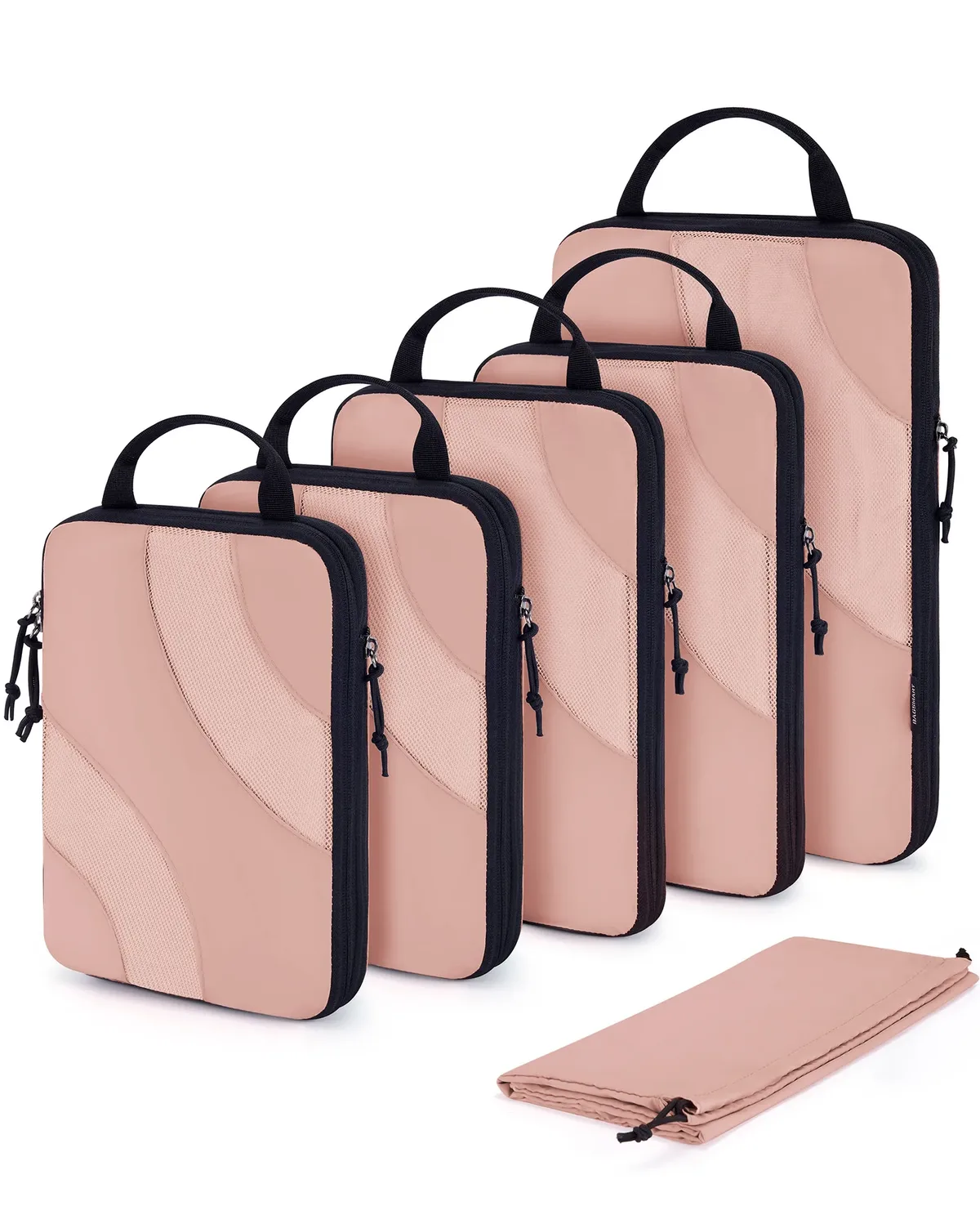 organisateur voyage polyester beige lignes ondulées cube sac chaussures pliable set six pièces compression transport