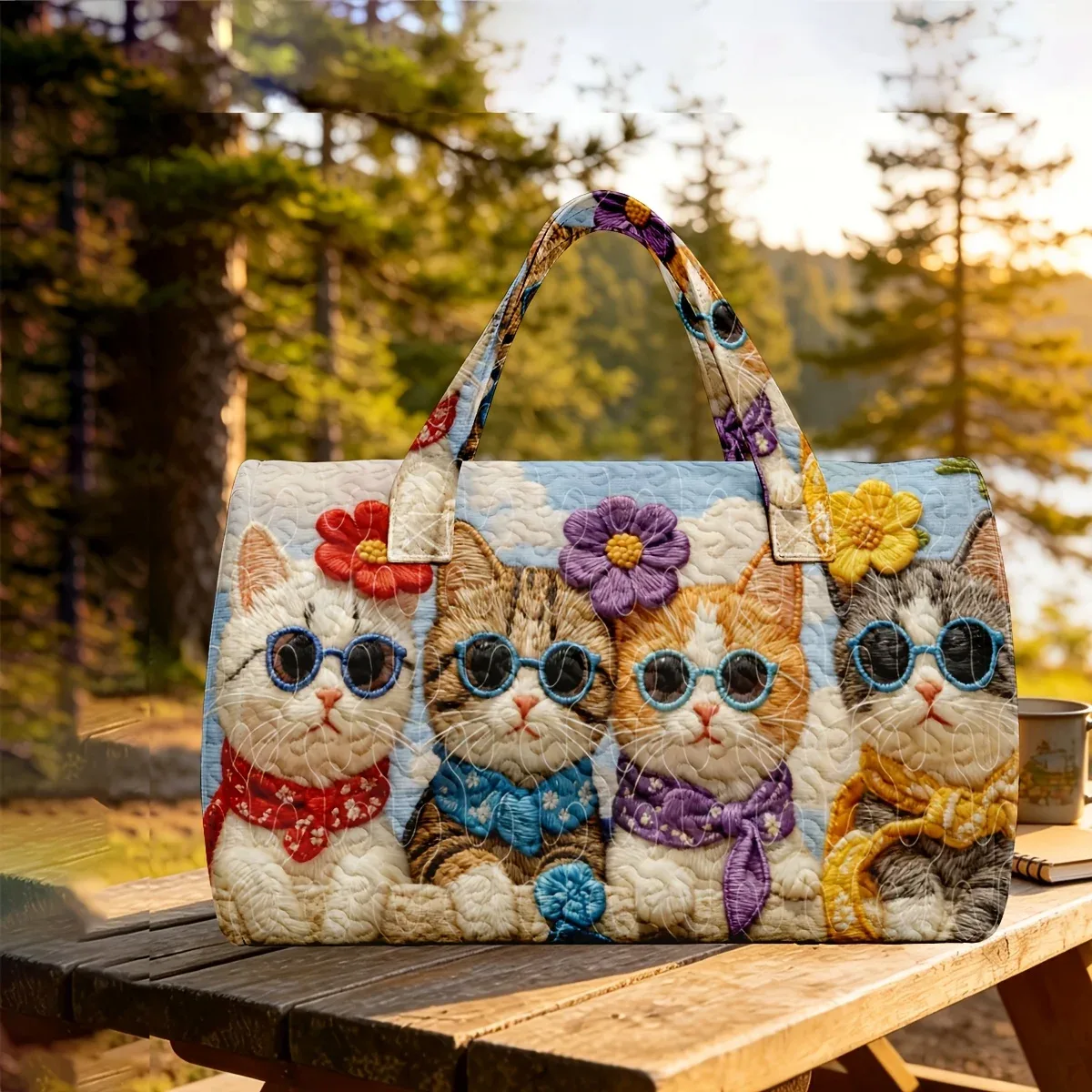 sac fourre-tout à motif de chat avec motif imprimé en 3d – sac à main léger pour les voyages – grand sac de courses rétro à grande capacité.