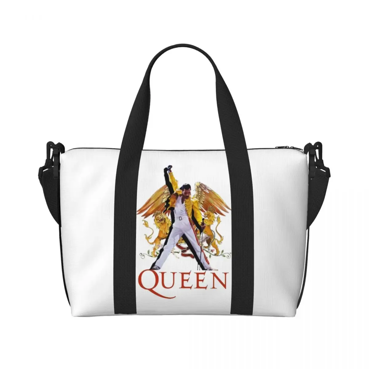 sac fourre-tout personnalisé freddie mercury queen band pour femmes, sac de voyage à bandoulière de plage de grande capacité