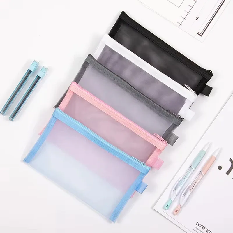 sac cosmétique de voyage en filet transparent, porte-cosmétiques, sac de rangement, étui à crayons à fermeture éclair, poudres de maquillage en nylon portable