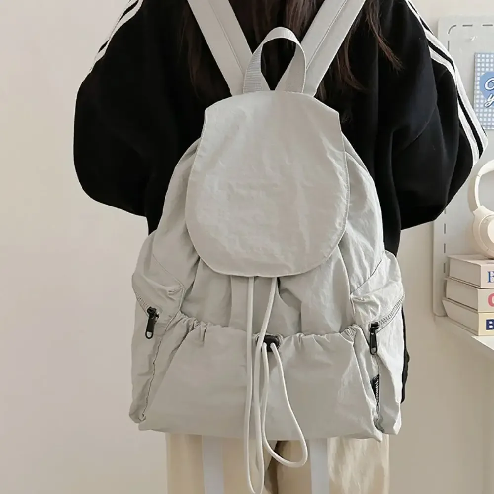 Sac à dos de voyage léger et décontracté en nylon, style coréen, avec cordon de serrage, grande capacité, imperméable, pour étudiants et adolescents