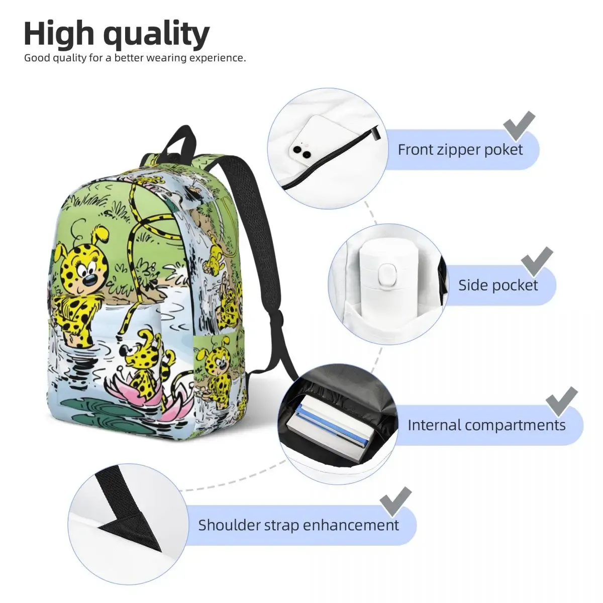 sac à dos en toile de bain familial marsupilami personnalisé pour femmes et hommes, sac à livres décontracté pour l'école et l'université, sacs de personnages de dessins animés