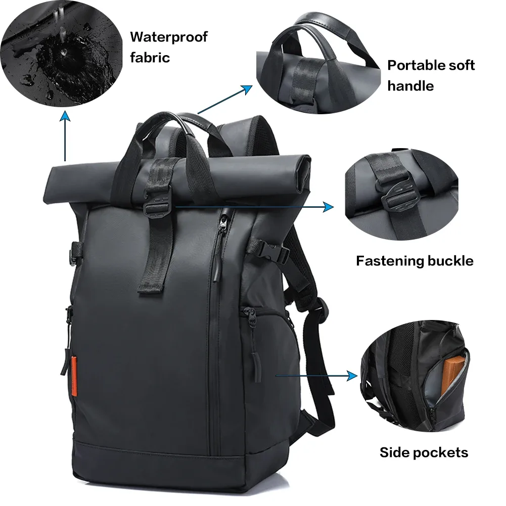 tangcool sac à dos étanche à enroulement, grande capacité, extensible, pour ordinateur portable de 15,6 pouces, sac de voyage de loisirs, sacs de randonnée et de camping