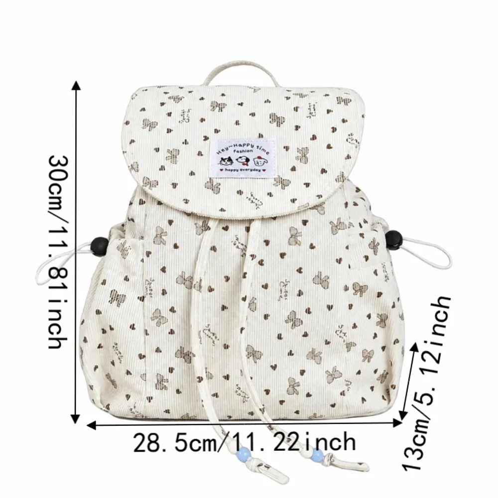 sac à dos élégant et léger en velours côtelé à imprimé nœud, grande capacité, design simple, sac à dos à cordon, sac à dos décontracté polyvalent pour étudiant