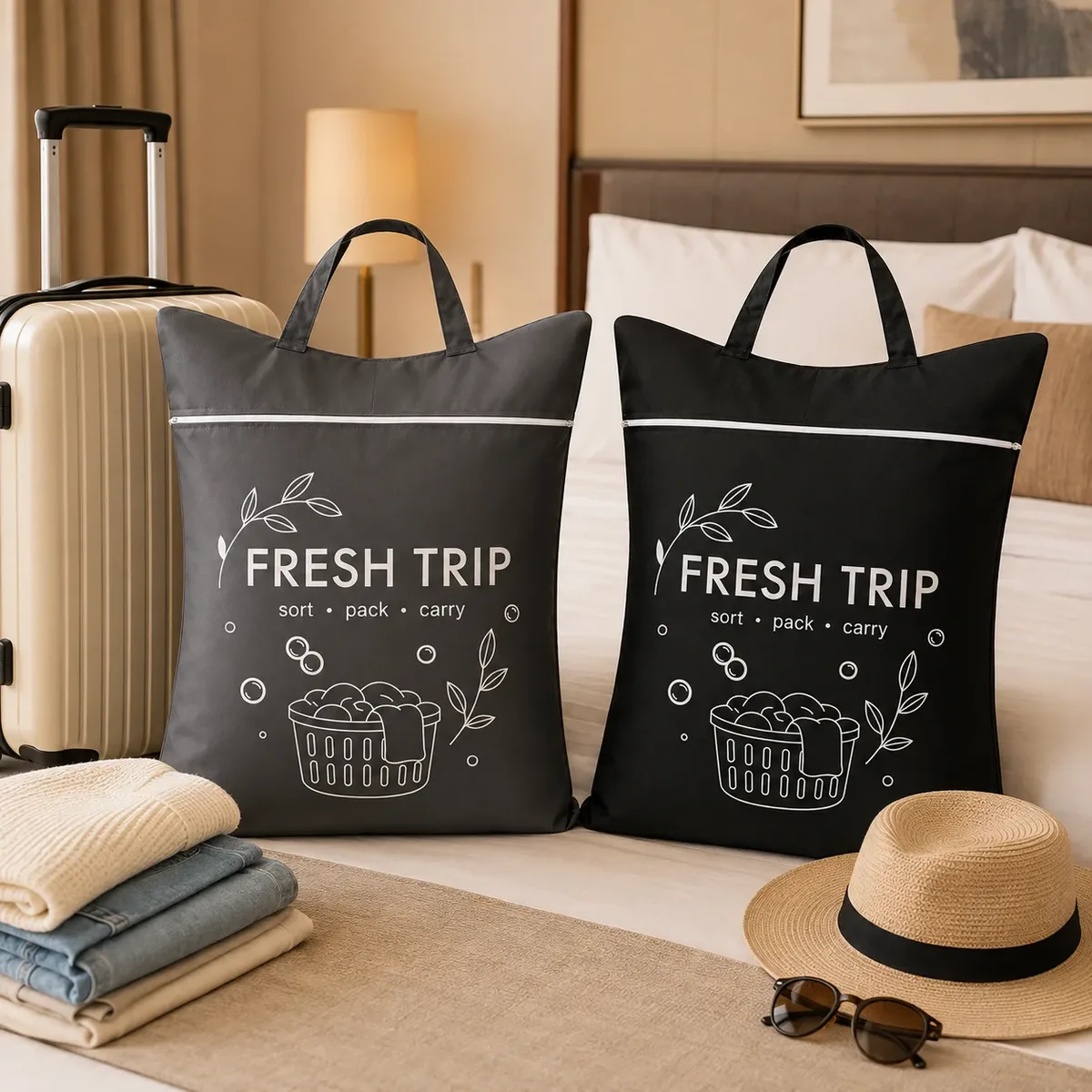grand sac à linge de voyage avec poignée (ensemble de 3 pièces), sac de rangement pour vêtements secs et humides, adapté aux vêtements sales, maillots de bain, serviettes.