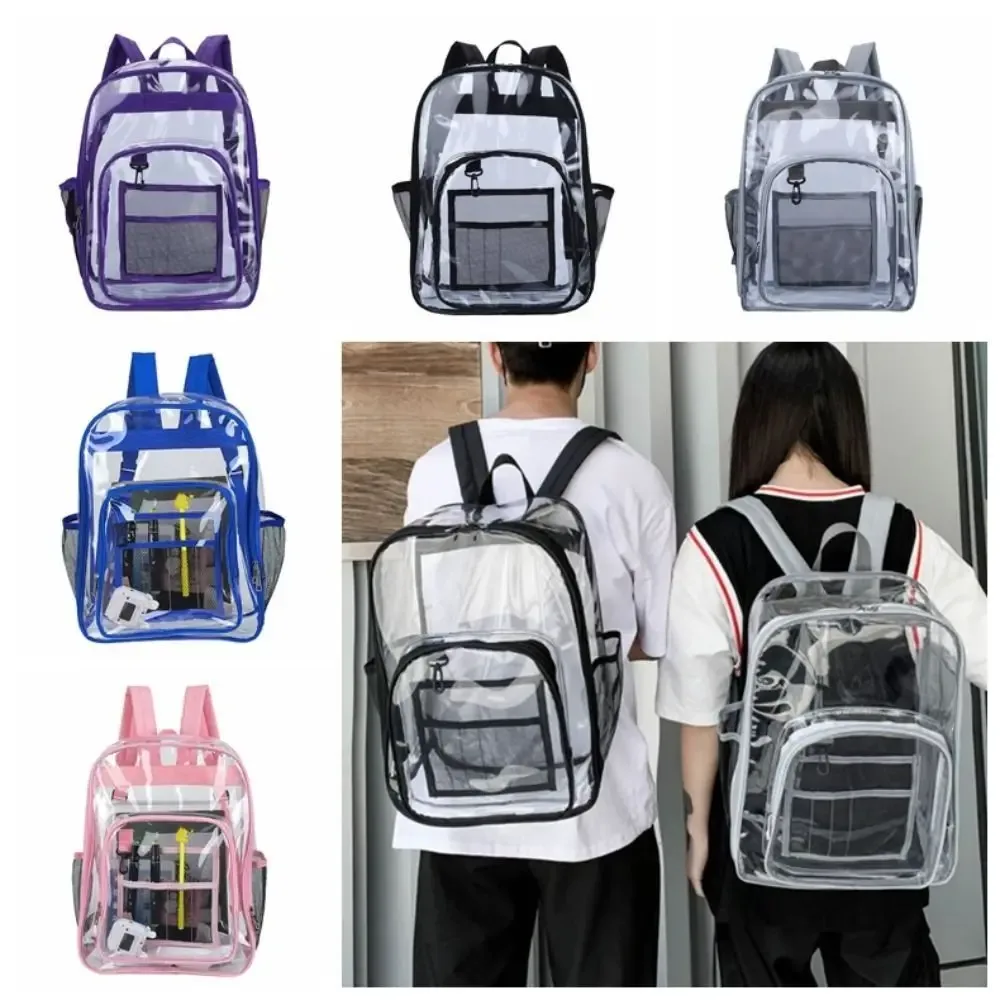 sac à dos transparent en pvc simple, grande capacité, imperméable, sac d'école pour étudiants, sac de voyage de style coréen, sac à bandoulière transparent pour l'école